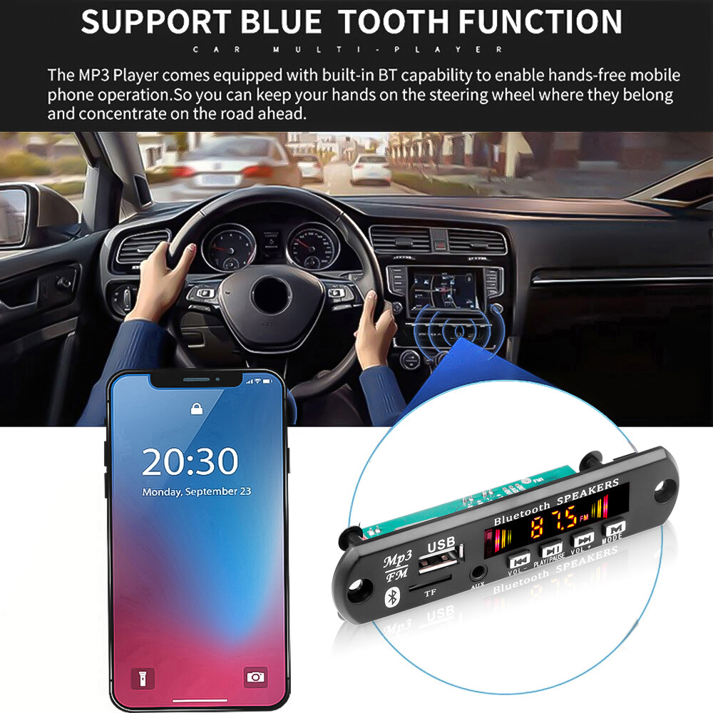 6V-12V Bluetooth 5.0 MP3 Decoder Board Module with USB Audio Player WMA WAV TF/USB Card Slot / FM Remote Board Module with 2*20W Amplifier