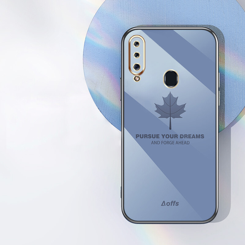 YBD Straight Edge Plating Phone case For Samsung Galaxy A20S A10S casing,Precise Camera Protection case Maple leaf pattern cover with Free lanyard