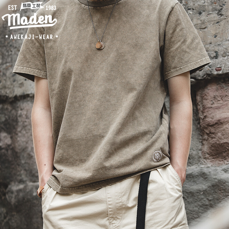 Maden brand men youth 2023 new summer new Japanese retro washed and old batik short Tee casual short-sleeved T-shirt