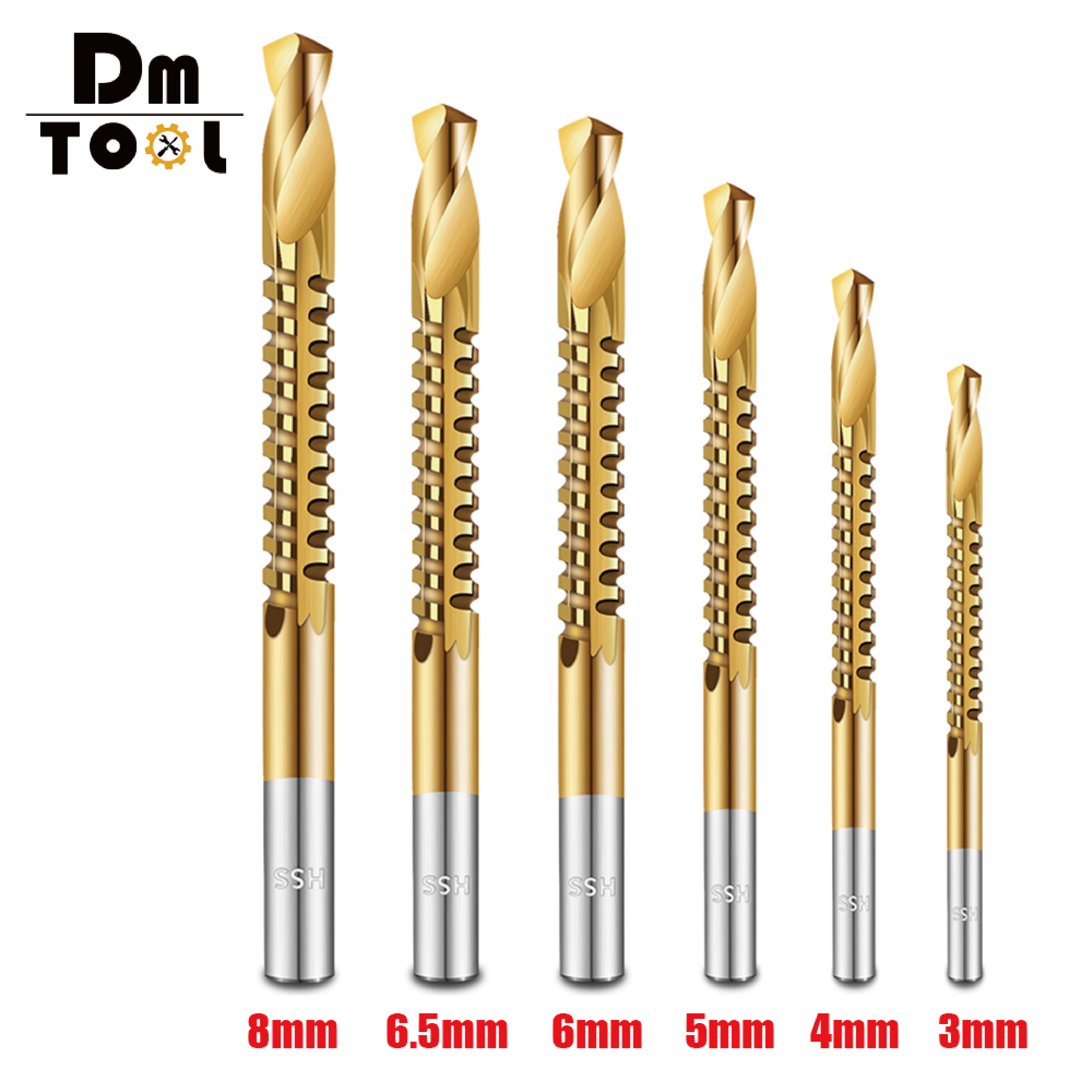 DM 6PCS Cobalt Drill Bits Set Spiral Metric Composite Tap Drill Bit Tap Twist Drill Bit Wood Drill for Cutting Drilling Slotting