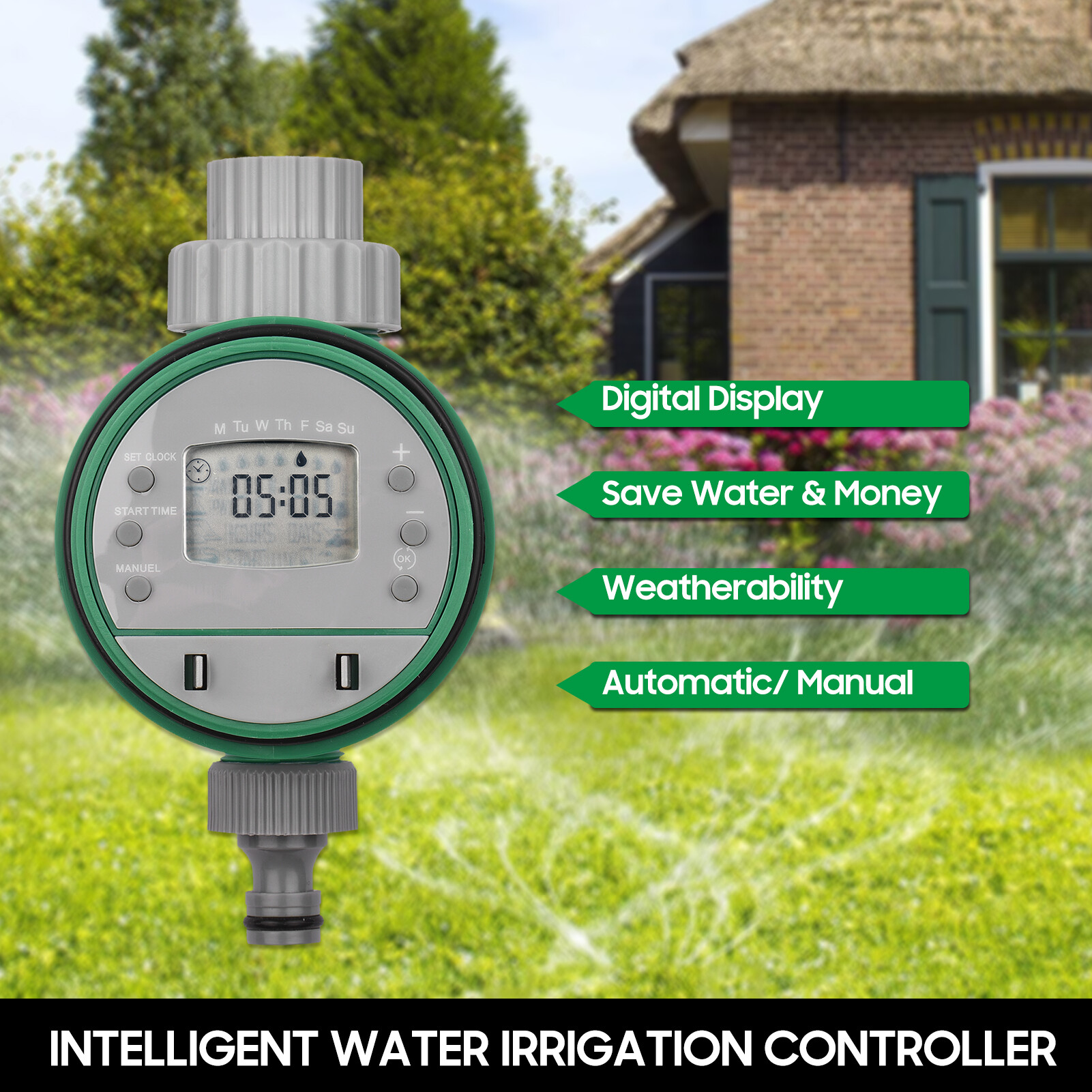 Meterk Digital Automatic Watering Timer Programmed Garden Irrigation Timer Battery Operated Intelligent Water Irrigation Controller for Lawn Farmland Courtyard Greenhouse
