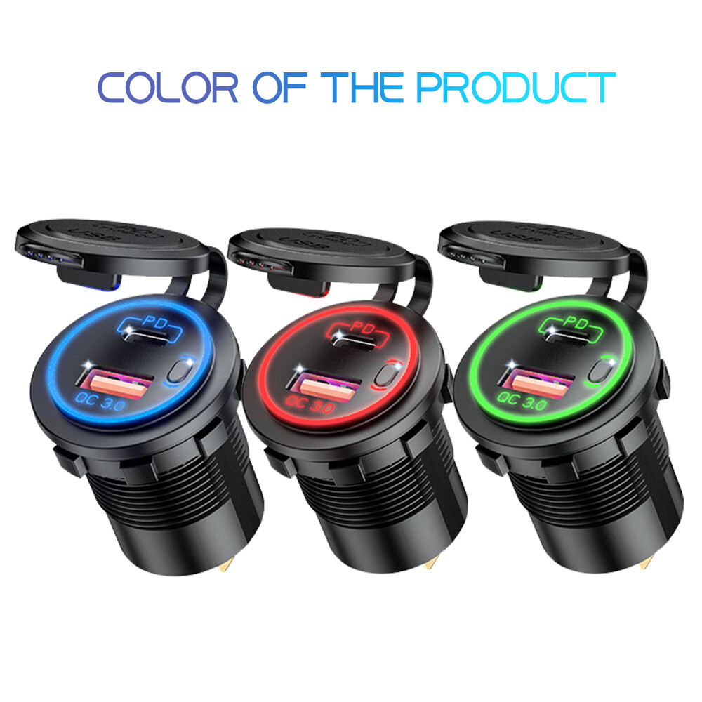 12V/24V 60W Quick Charge Car Charger QC3.0 USB+PD Type C Socket Voltmeter Power Adapter for Motorcycle