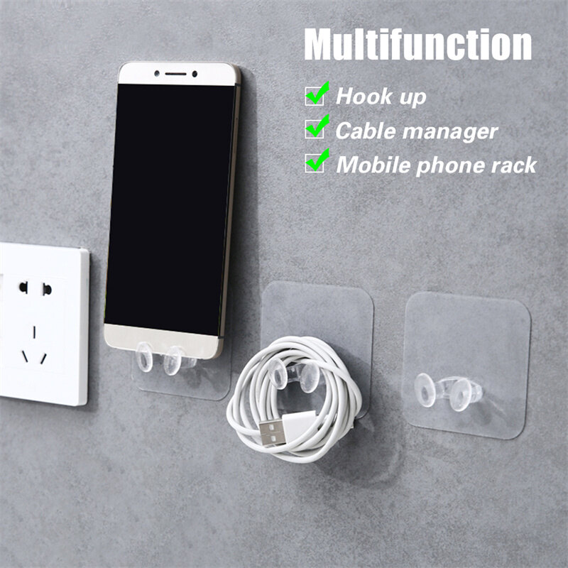 20 cái Giá đựng dây nguồn không đục lỗ móc đựng đồ treo tường trong suốt Móc Treo Đồ Dây cáp phích cắm nhà bếp tự dính