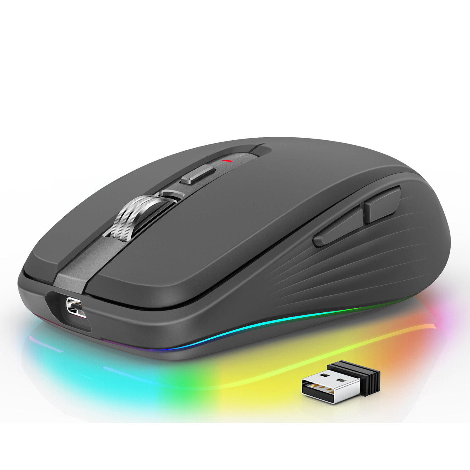 FMOUSE 2.4G+BT5.1 Dual-mode Wireless Mouse Computer Gaming Mice Ergonomic Design 4-gear Adjustable DPI Built-in Rechargeable Battery for Laptop