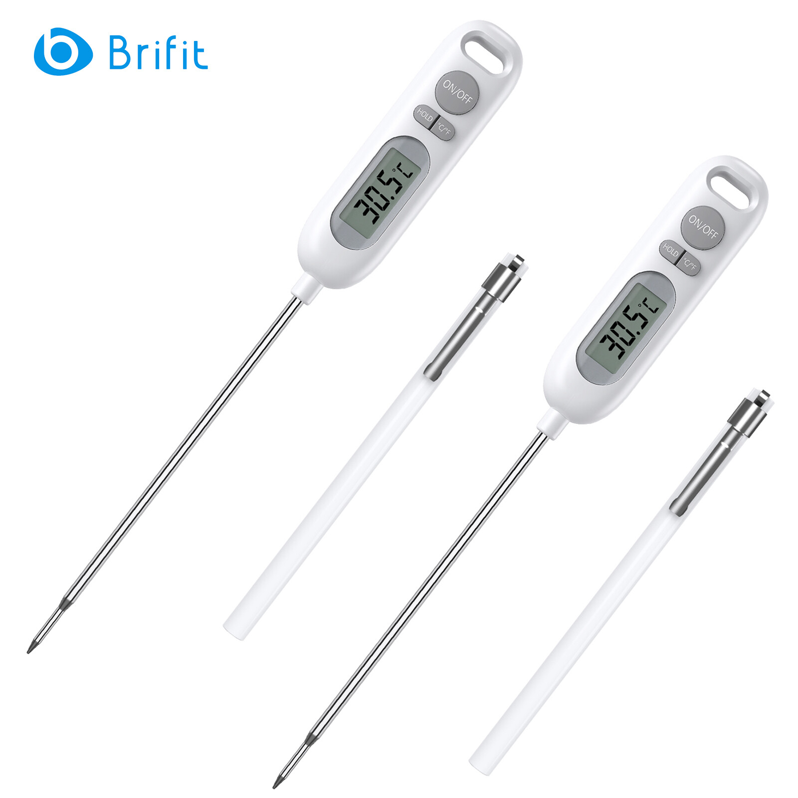 Brifit Meat Digital Thermometer with Stainless Steel Probe Food Thermometer, Kitchen Cooking Thermometer, Super Fast Reading, Thermometer with LCD Screen, IP65 Waterproof, Auto Shutoff Function