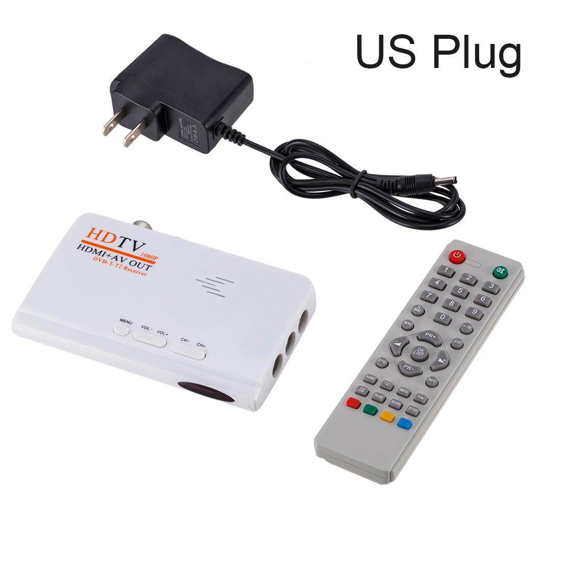 HDMI + Keluaran AV 1080 P Digital Penerima Satelit HD TV DVB-T-T2 Kotak TV AV Tuner Konverter Ganda dengan Pengendali Jarak Jauh, dukungan MPEG4 (Putih)