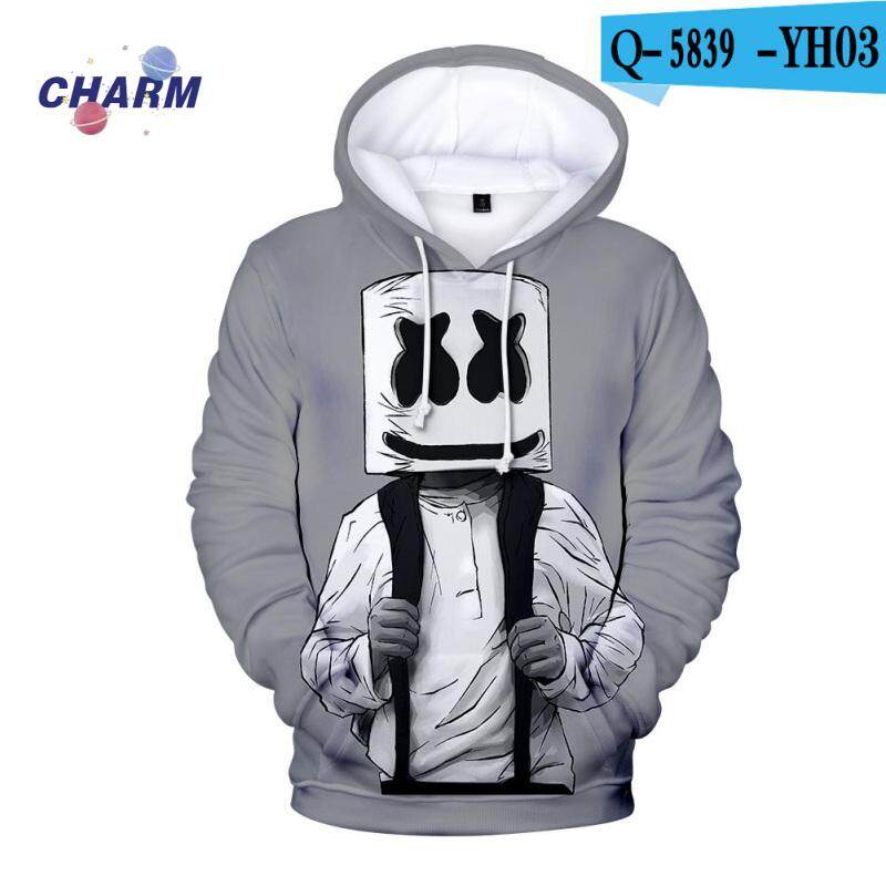 Fashion DJ Marshmello Smile Hoodie Casual Coat Hooded Jacket Loose Sweatshirt