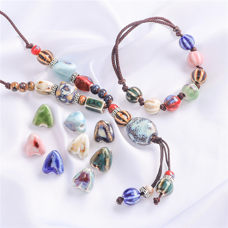 5pcs/Bag 14mm High Quality Unique Delicate Handmade Chinese Ceramic Porcelain Triangle Geometry Shape Beads Charm for Earring Necklace Bracelet DIY Jewerlry Craft Making Accessories