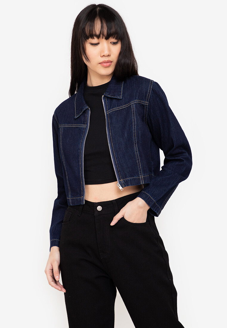 Zalora Basics - Zip Up Crop Denim 
