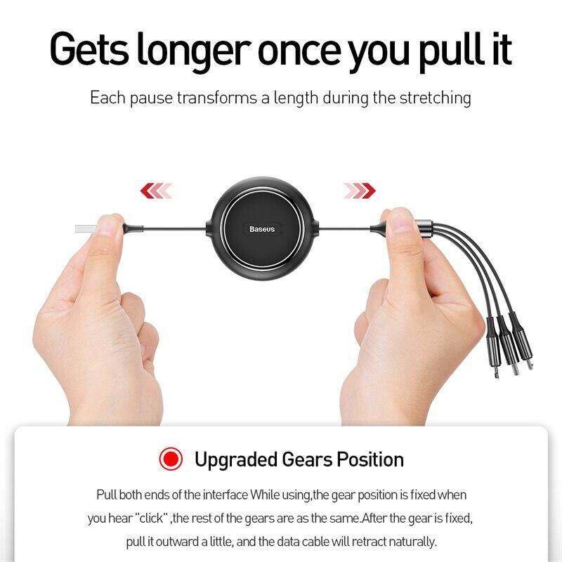 Baseus Cáp USB Thu Gọn 3 Trong 1 Cho iPhone 14 13 Pro Max Bộ Sạc Nhanh 3in1 Cáp Micro USB Type C Cho Samsung Huawei Xiaomi Oppo Vivo
