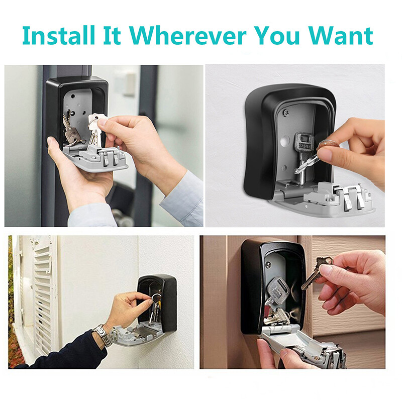 KIPRUN Key Lock Box, 4 Digit Combination Key Storage Lock Box, Wall Mounted Key Safe Box, 5 Keys Capacity Weatherproof for Indoor Outdoor