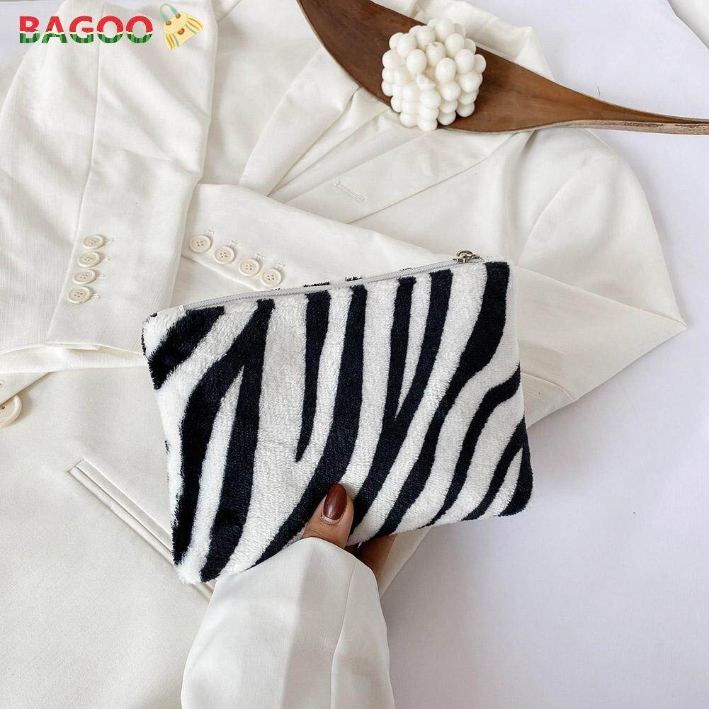 BAGOO Fashion Dairy Cow Zebra Pattern Plush Wallet for Women Mini Coin Purse Card Holder Storage Bag Clutch Handbag