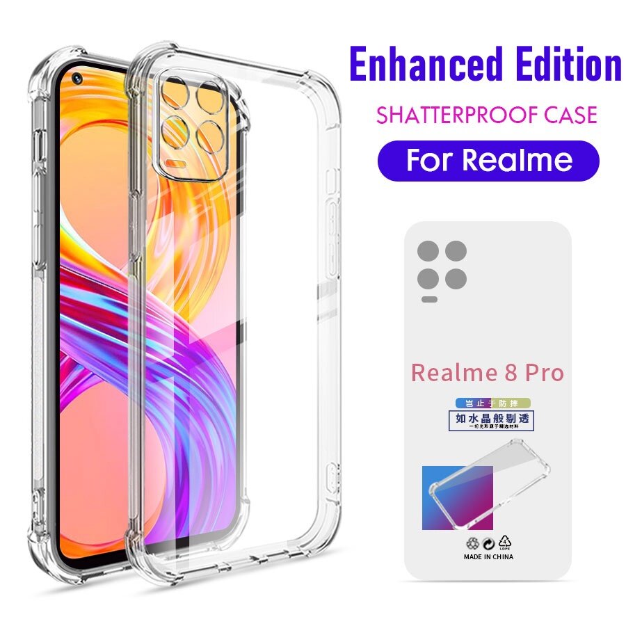 Ốp lưng chống Chống sốc cho Realme GT 11 10 9i 9 8i 8 7 7i 6 6i 5 5i 3 Narzo 50 30A 50A 20 Pro Plus C2 C3 C11 C12 C25 C25s C15 C17 C20 C20A C21 C25Y C21Y C30 C30S C31 C33 C35 C55 Vỏ điện thoại di động silicon TPU trong suốt mềm mại