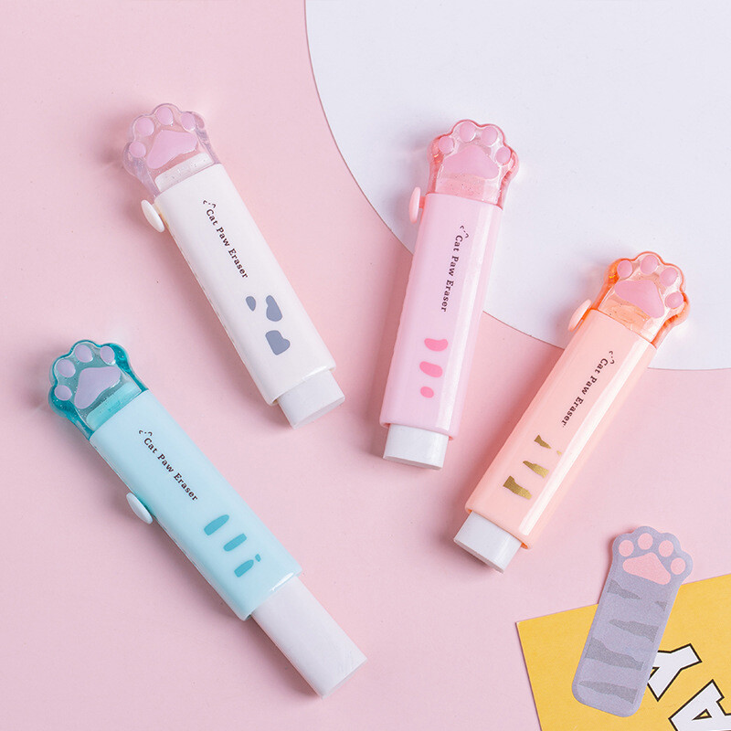 【YIDEA HONGKONG】Cat Paw Shaped Retractable Erasers Cute Rubber for Kids Push-Pull Rubber Eraser for Students Writing