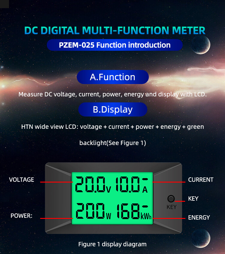 Aideepen DC Digital Display Voltage And Current Meter Power And Energy Consumption Test Instrument DC0-300V Built-in 50A/100A/200A/300A Shunt