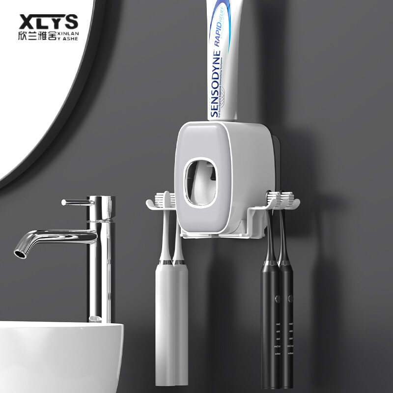 XINLANYASHE toothbrush hanger toothbrush holder storage rack toothbrush holder automatic toothpaste wall shelf bathroom shelf Wall-mounted suction toothbrush holder. No need to drill into the wall, wall-mounted suction shelves, tooth brush set