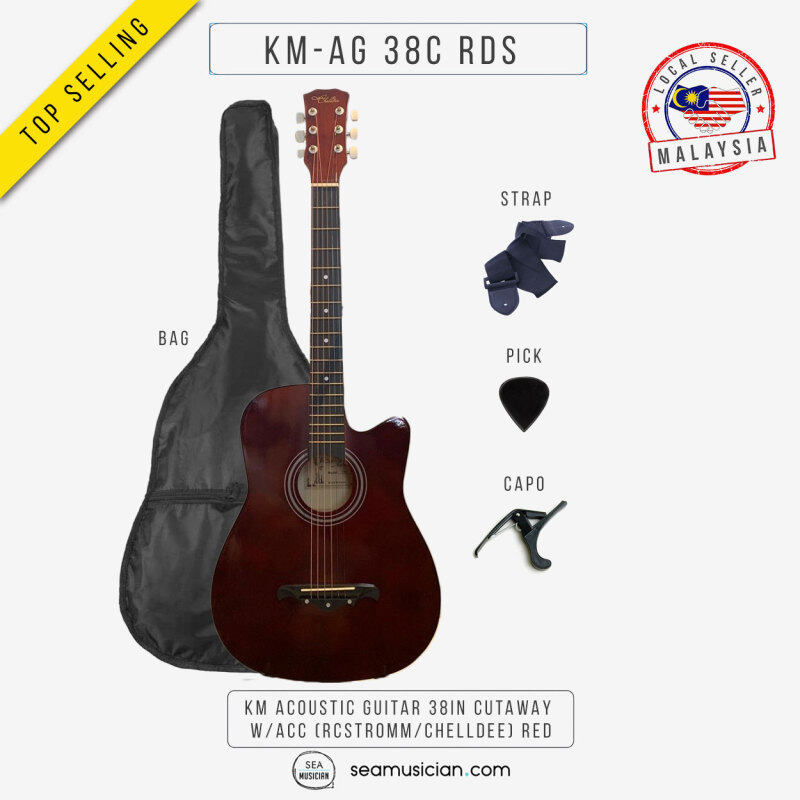 KM ACOUSTIC GUITAR 38IN CUTAWAY W/BAG AND ACCESSORIES COLOR RED BY RCSTROMM/CHELLDEE (38 INCH ACO GTR/ GITAR AKUSTIK/ SEAMUSICIAN) Malaysia