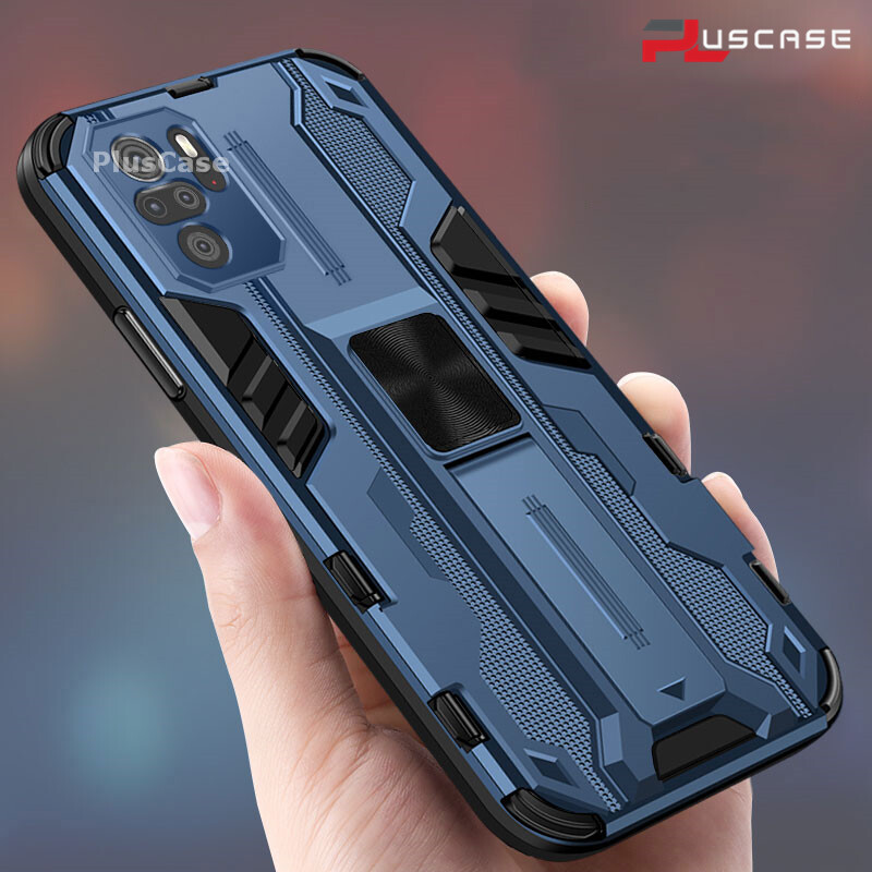 PlusCase for Xiaomi Redmi Note 10 10S Case Shockproof Kickstand Armor Camera Lens Protector Hard Back Cover