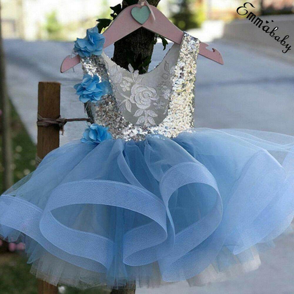 Flower Girl Kids Tutu Dress Sequins Princess Party Wedding Bridesmaid Tulle Gown