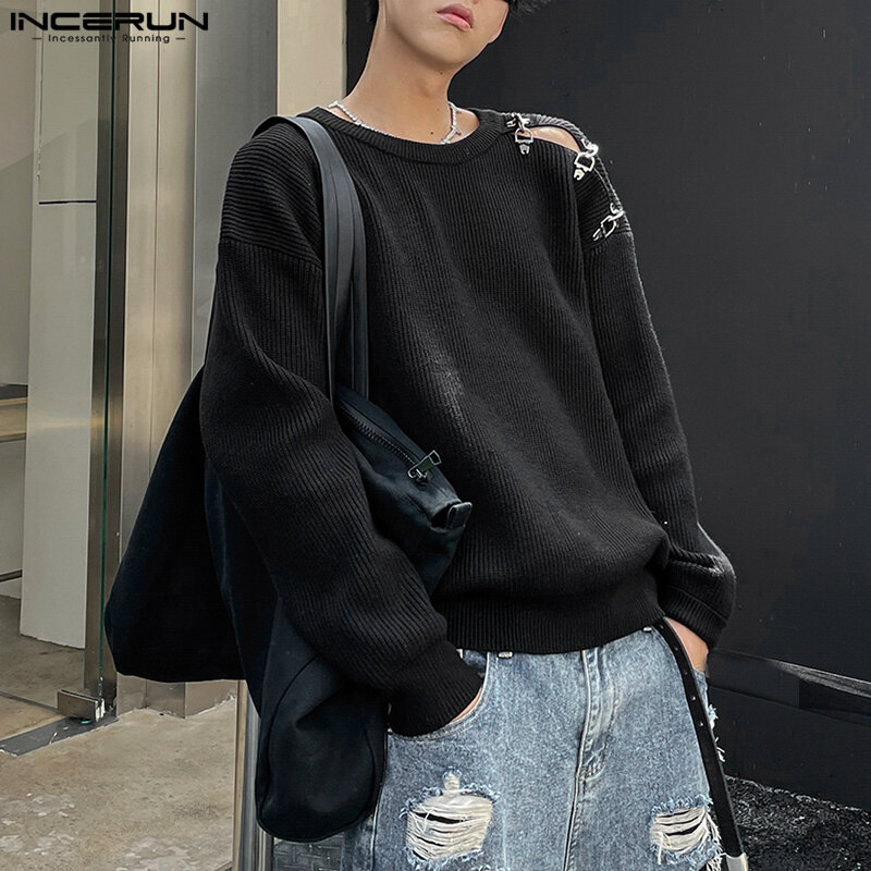 Medussa INCERUN Mens Long Sleeve Knit Shirt Crew Neck Sweater Jumper Tops Pullover