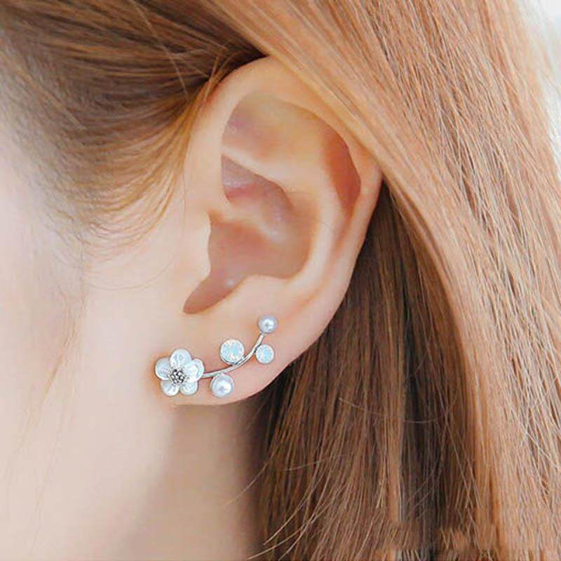 Women Crystal Flower Earrings Tree Branches Stud Earrings Silver Stud earrings Jewelry