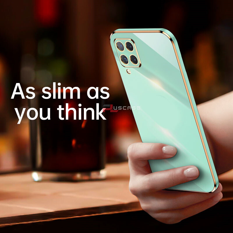 PlusCase for Samsung Galaxy A22 4G 6D Plating Soft Case Lens Protector Square Frame Silicone Glossy Shockproof Phone Back Cover