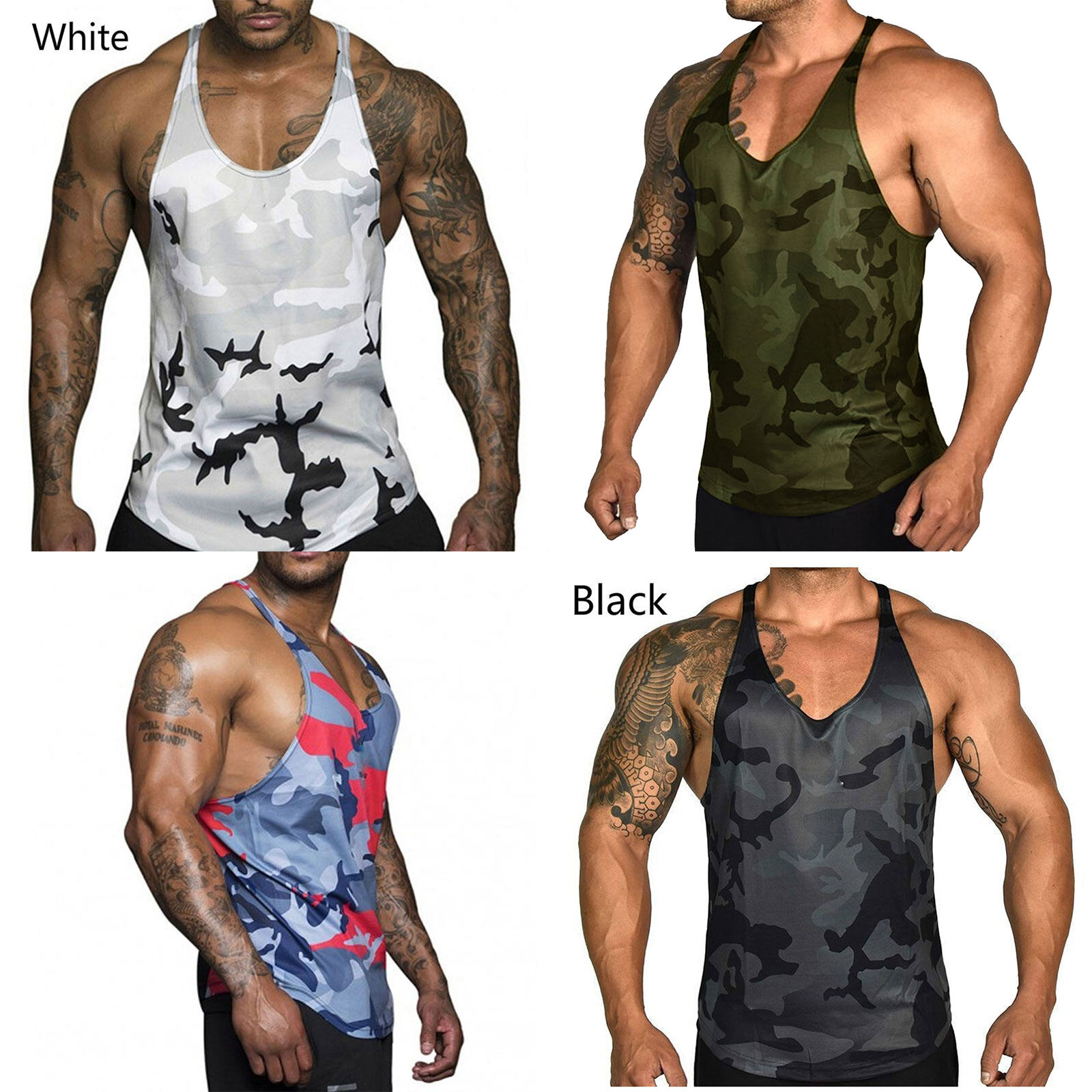 Happybuyner Mens Bodybuilding Tank Top Sleeveless Vest Camouflage Bodybuilding Workout Gym Vest Fitness Men Workout Sportswear Tops Male