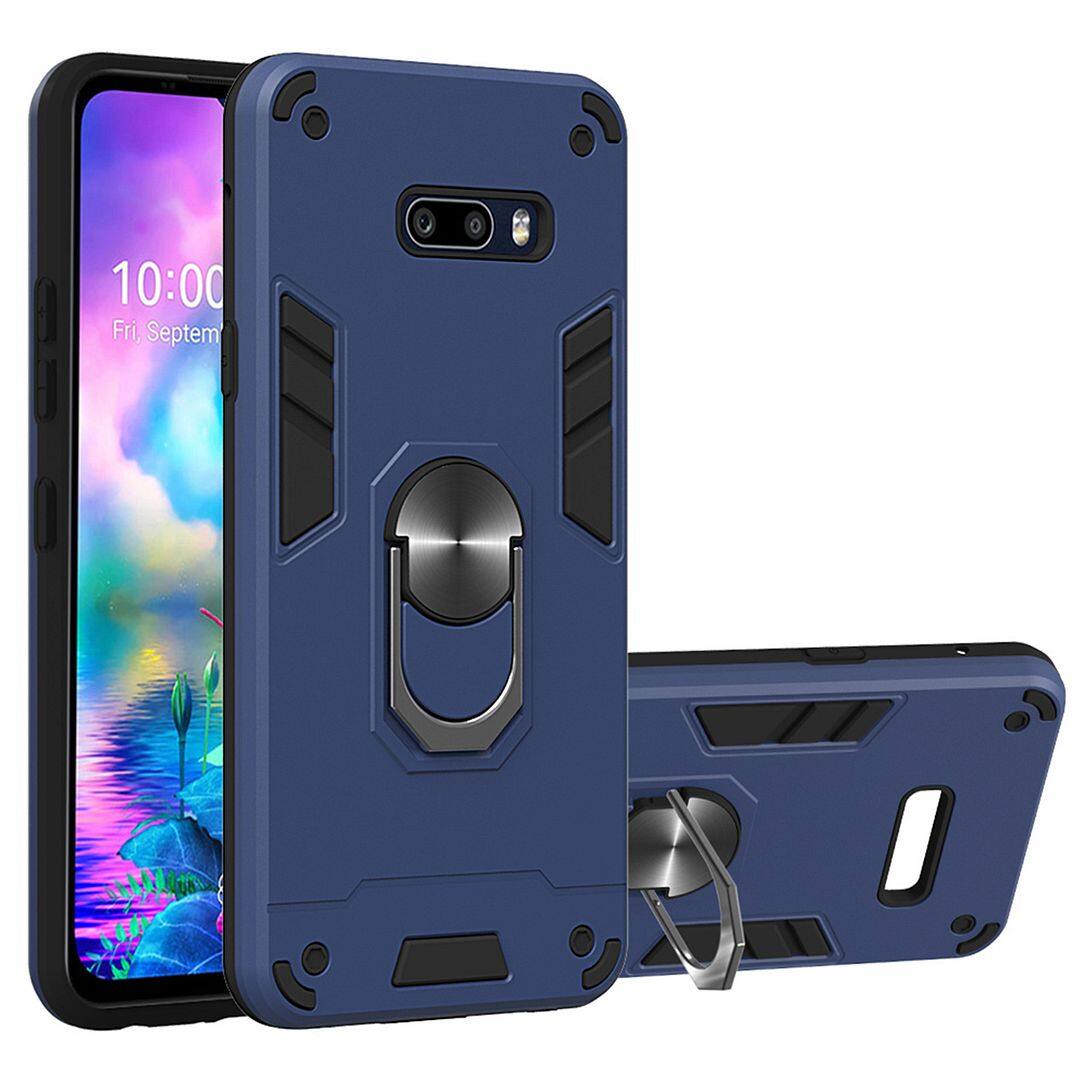 For LG G8X ThinQ (6.4 ) Case, 2in1 Soft Silicone TPU and Hard PC Shockproof Rotating Ring Bracket Support Stand Back Cover Phone Casing