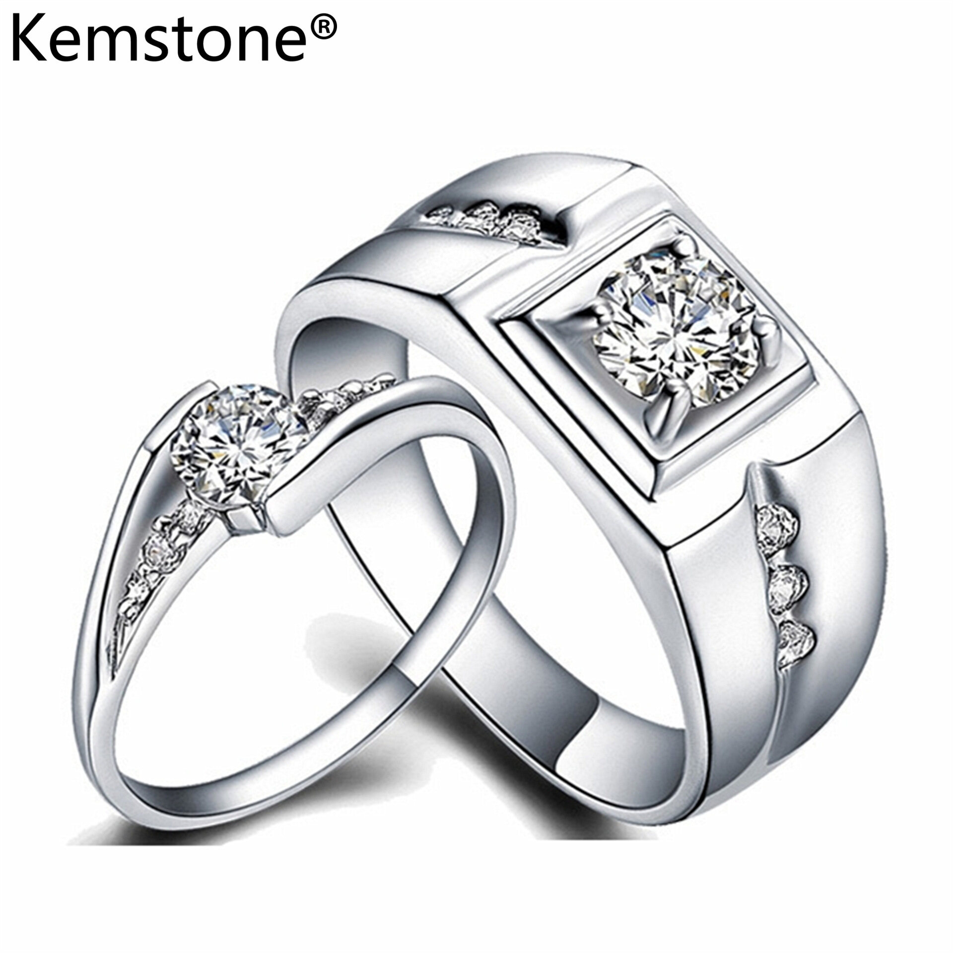 Kemstone Fashion Couple Rings Platinum Plated Cubic Zirconia Inlay Adjustable Rings for Men and Women