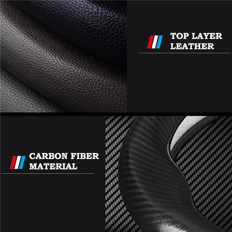 38cm Carbon Fiber Leather Steering Wheel Cover for BMW E46 E60 E90 E30 E92 E93 F30 F10 E36 E39 F15 F16 E85 E86 E34 E38 e53 X5 X3 M3 M5
