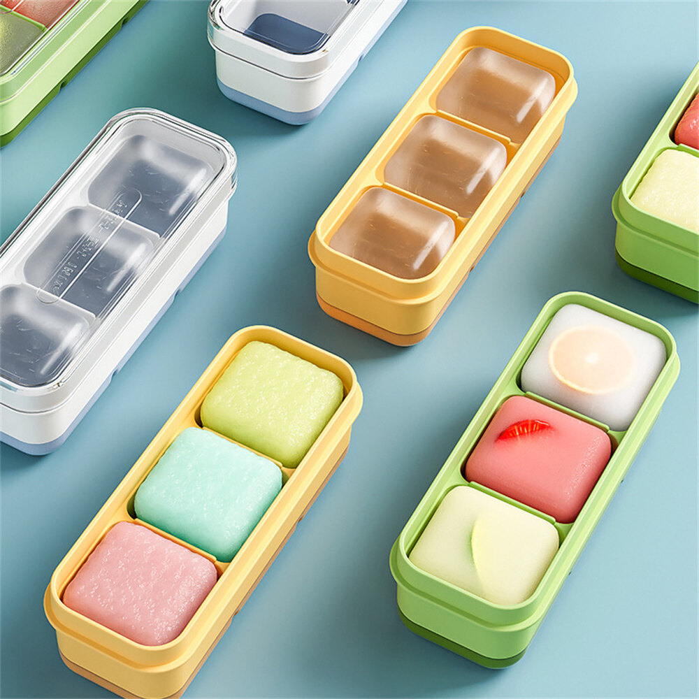 【Changelove】3 Grids Ice Cube Tray With Lid Soft Bottom Ice Cube Maker Mold Fruit Jelly Yogurt Cube Maker Household Ice Frozen Tools Kitchen Accessories