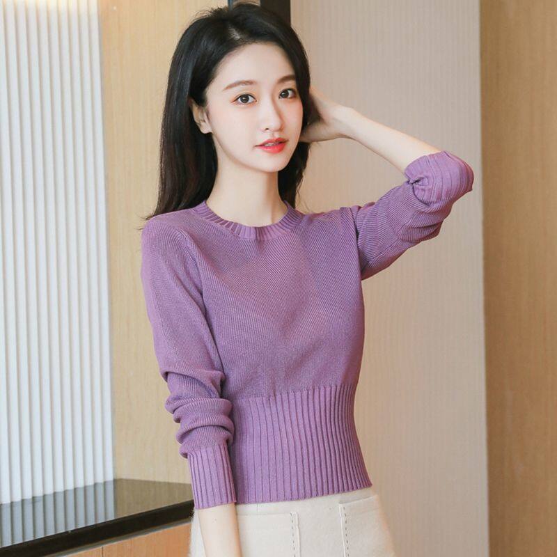 Áo Len Dài Tay Cổ Tròn Mỏng Cho Nữ Áo Len Mặc Trong Đa Năng Màu Trơn Mới Mùa Xuân Và Mùa Thu Áo Len Dệt Kim