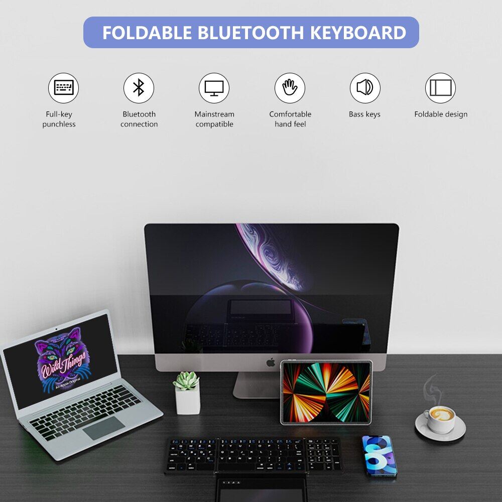 JOMAA Foldable Keyboard Bluetooth Wireless Keyboard With Touchpad Portable keyboard Ultra Slim Pocket Folding Keyboard For Windows/Android/ IOS/OS/HMS Tablet PC