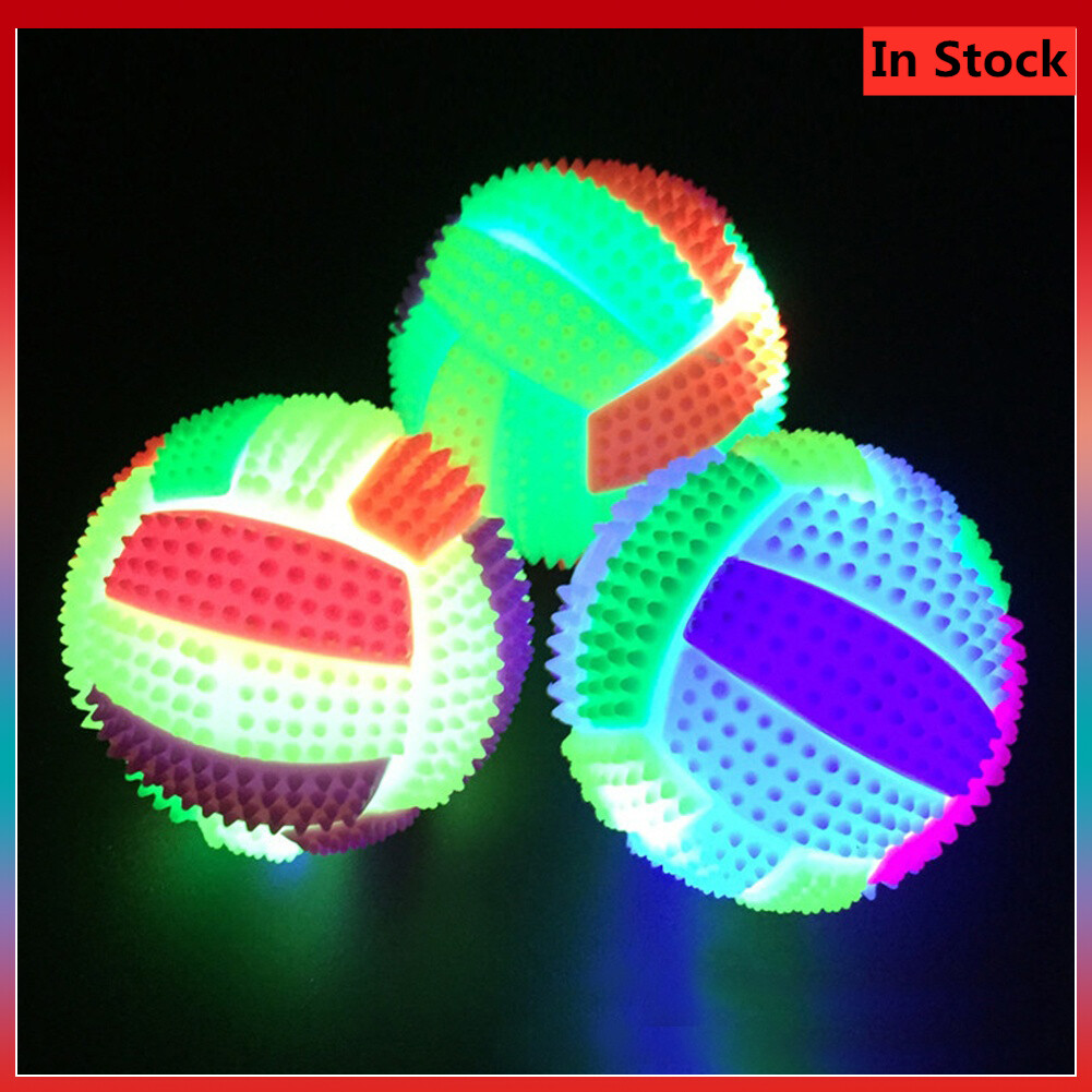 Colorful Flash With Sound Elastic Volleyball Dog Interactive Toys Flashing Football Shape LED Light Sound Bouncy Ball Funny Kids Pet Dog Toy