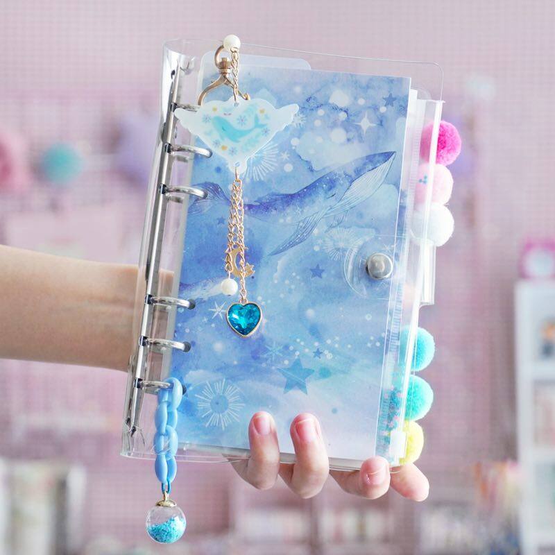 A5 A6 6-Ring Loose Leaf Binder Journal with 80 Insert Pages(Square Grid/Blank) ,refillable diary notebook