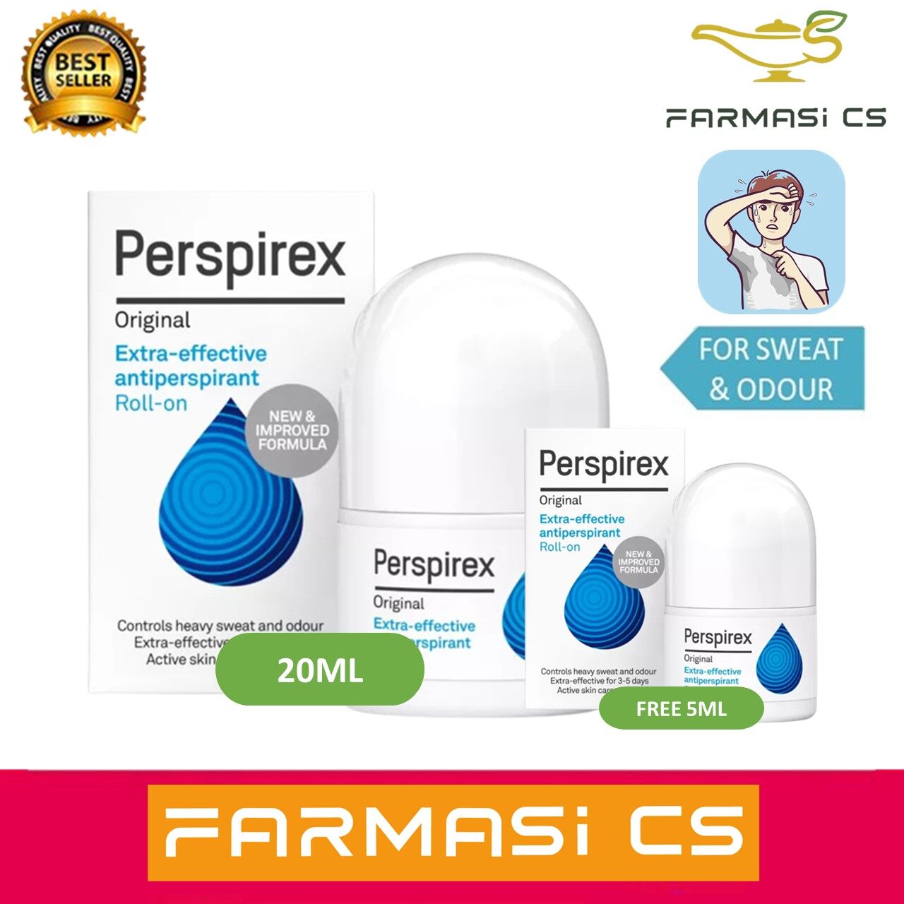 Perspirex ORIGINAL ExtraEffective Antiperspirant RollOn 20ml + Free