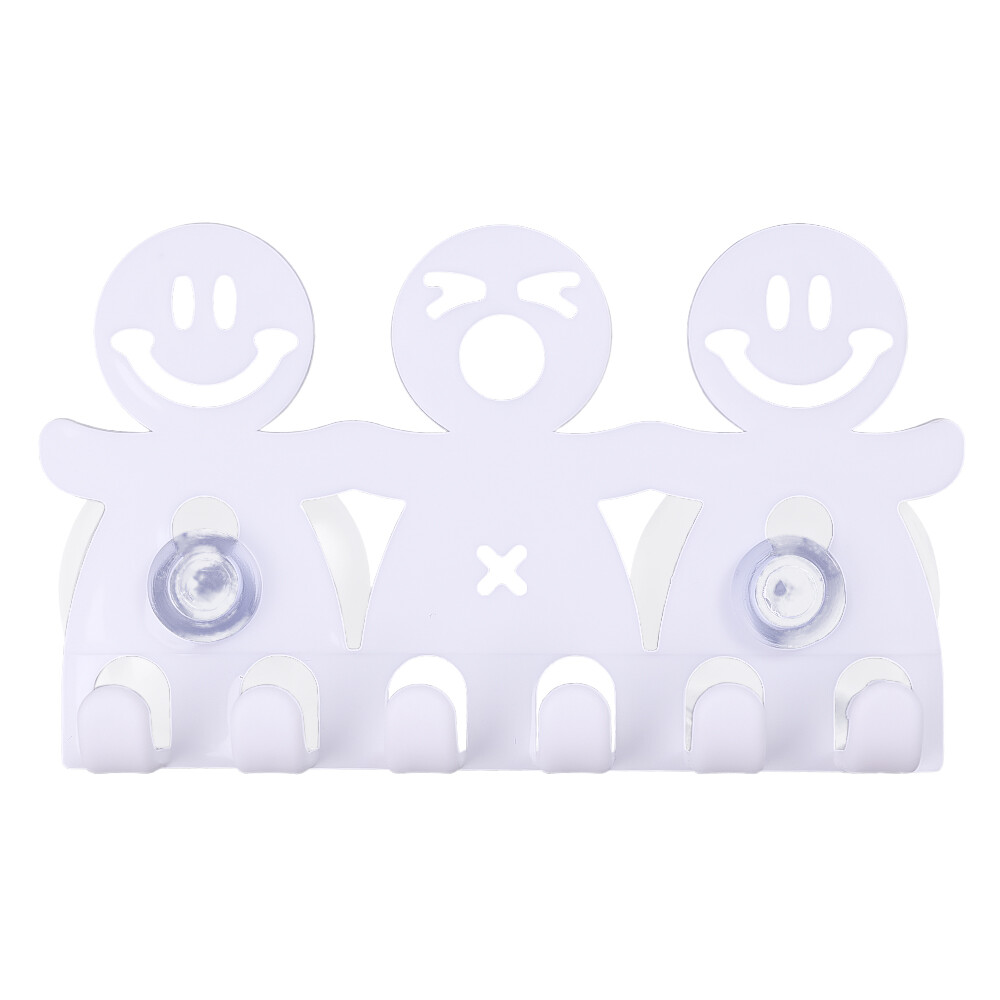 Cute Cartoon Smiley Toothbrush Holder / Multifunctional Wall Mounted Suction Cup Storage Hook / Home Bathroom Hanging Toothbrush Rack