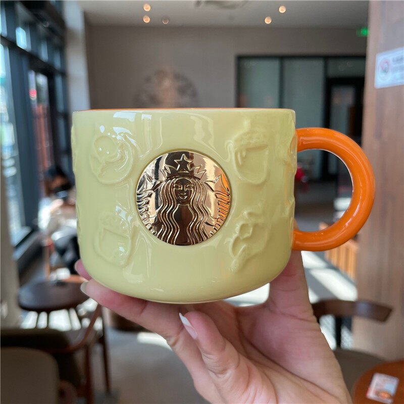 Starbuck Cup Autumn Maple Leaf Cute Fox Shape Bronze Ceramic Mug Desktop Cup Coffee Cup with Cover