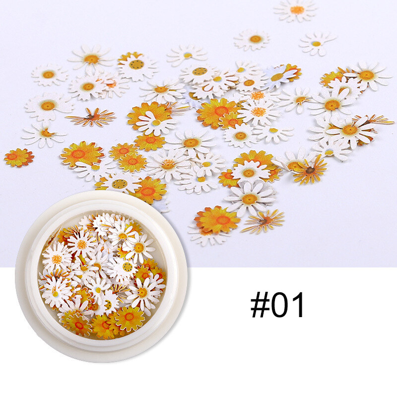 50 pcs/set Nail Art Colorfull Flower Wood Pulp Little Daisy Rose Dried Flowers Nails Decoration N043