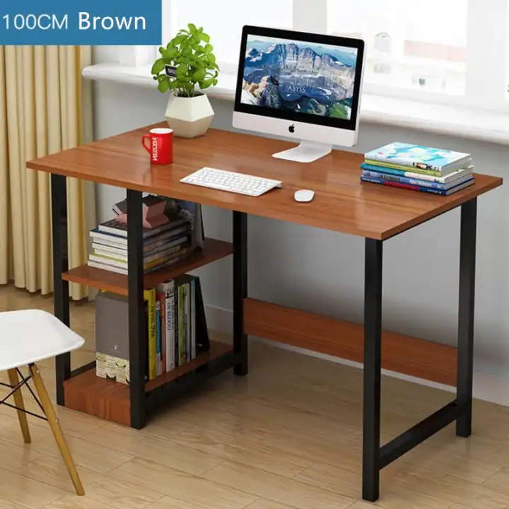 Modern Home Office Desk Table With Book Shelf 2 Tier 100x40cm Lazada