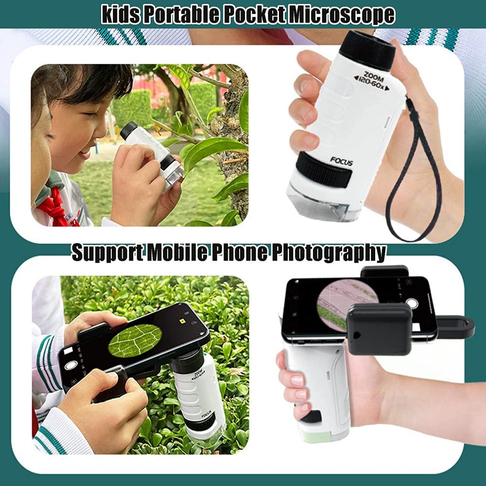 Kmoist Handheld Microscope Toy Lab LED Light 60X-180X Home School Biological Science Educational STEM Toys For Children Birthday Gift