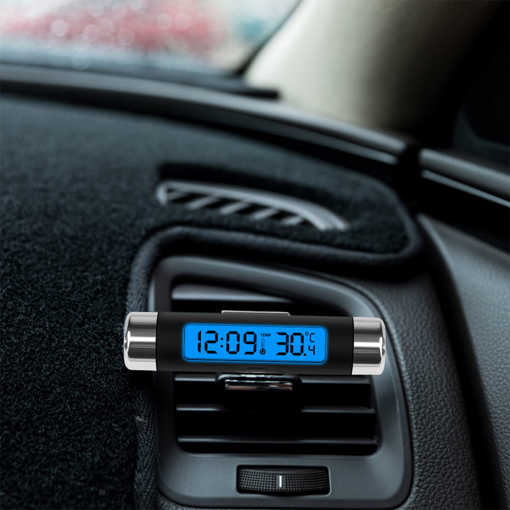Kebidumei 2 in 1 Car Digital LCD Clock/Temperature Display Electronic Clock Car Digital Time Clock Car Accessory