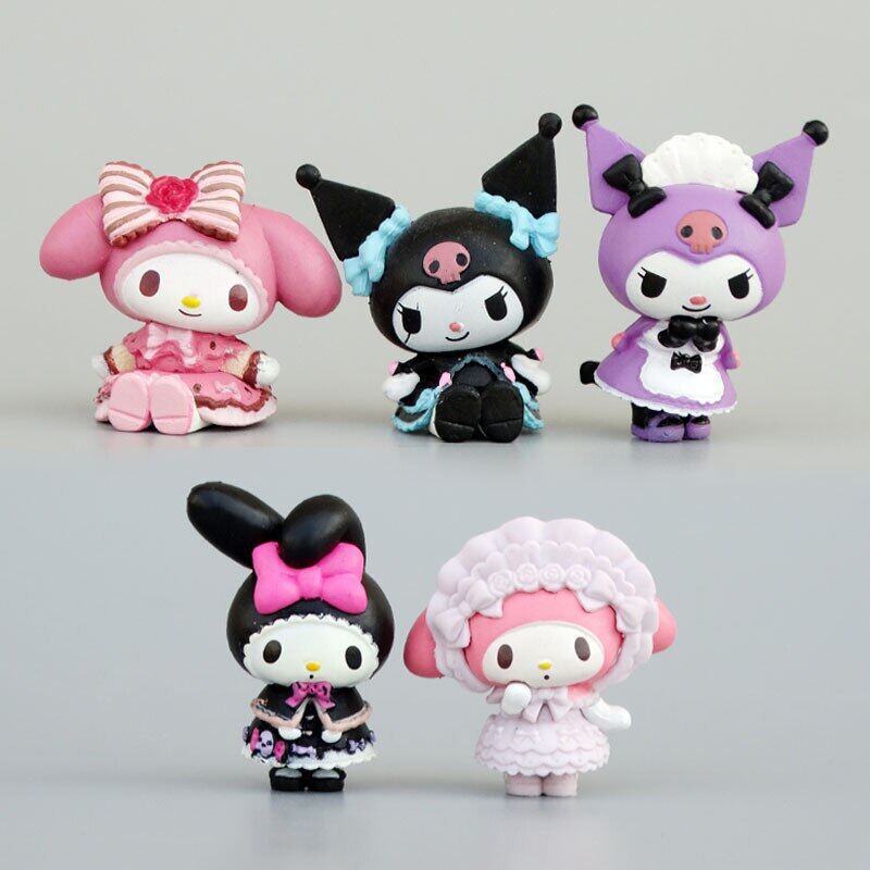 FastShipping 5pcs My Melody Anime Figure Sanrio Figure Kawaii Melody Kuromi Kt Cat cake decoration Action Figures Collection Cute Doll Gifts for Children Toy