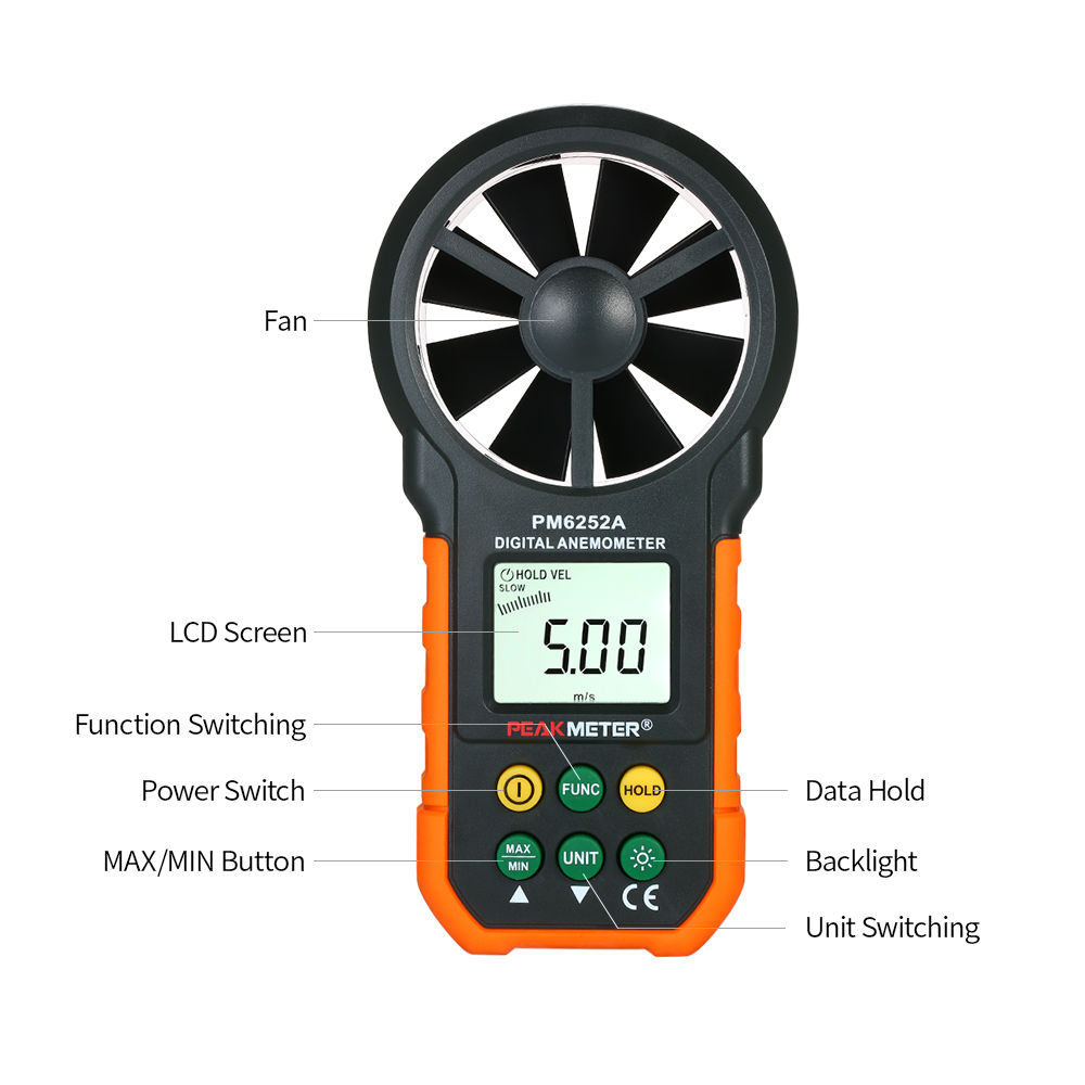 KKmoon PEAKMETER Handheld Anemometer Portable Wind Speed Meter CFM Meter Wind Gauges Air Flow Ther-mometer with LCD Backlight for Weather Data Collection Outdoors Sailing Surfing Fishing