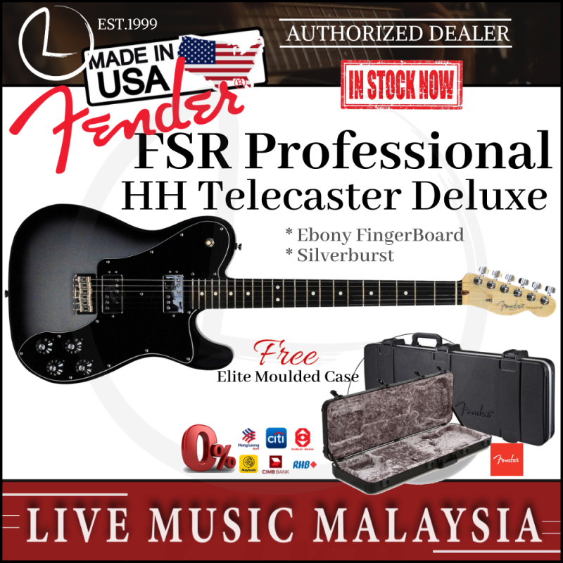 Fender American FSR Professional Telecaster Deluxe Electric Guitar, Ebony Fretboard with Case - Silverburst Malaysia