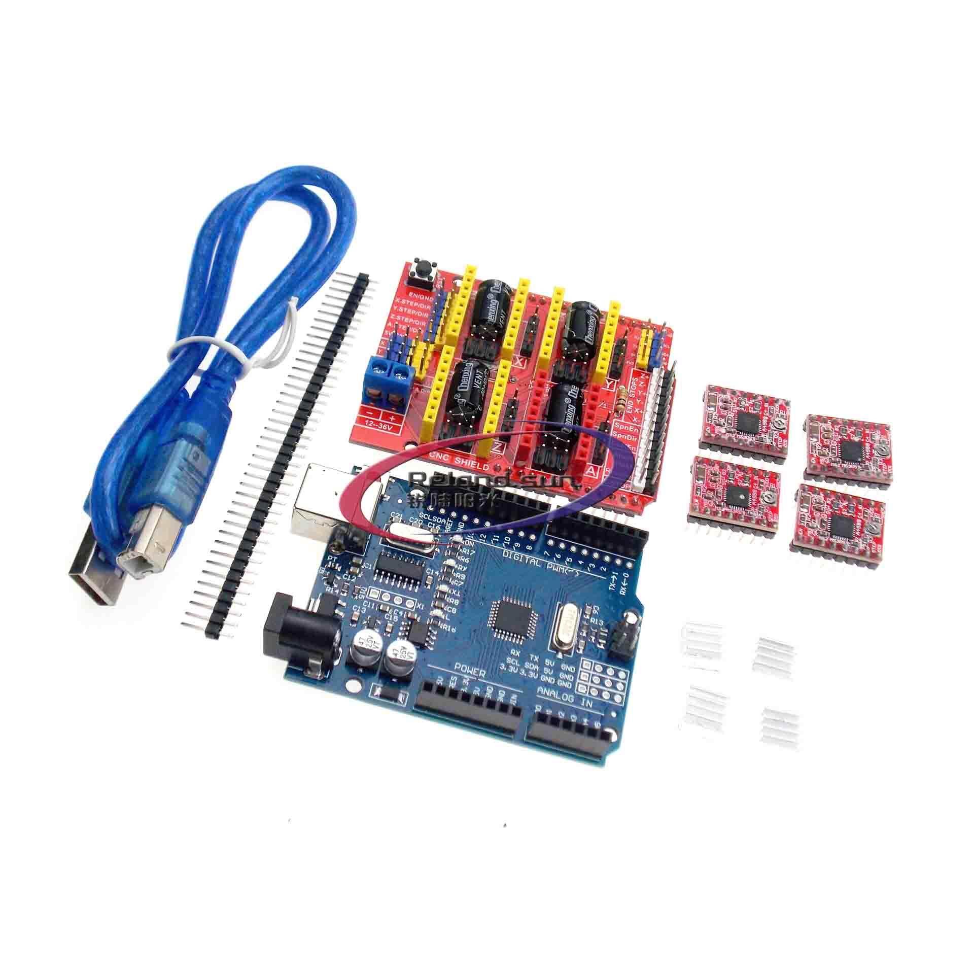 Máy Khắc CNC Shield V3 Máy In 3D + 4 Bảng Mạch Mở Rộng Trình Điều Khiển A4988/DRV8825/AT2100 Cho Arduino + UNO R3 Với Cáp USB