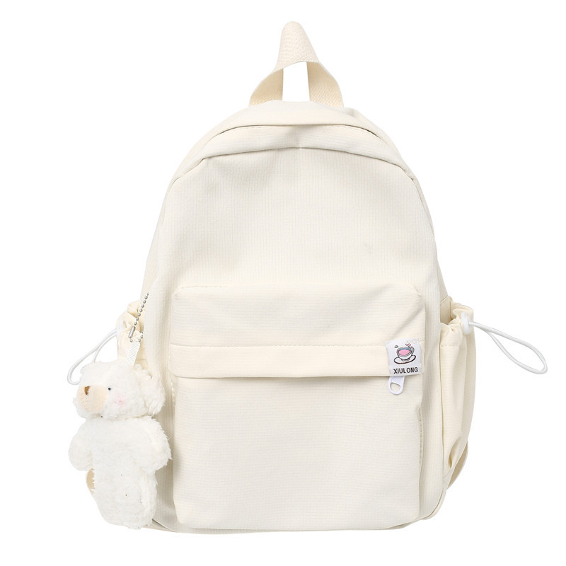 HS Canvas small schoolbag Japanese small fresh shoulder bag Korean version candy color travel Travel backpack without doll pendant