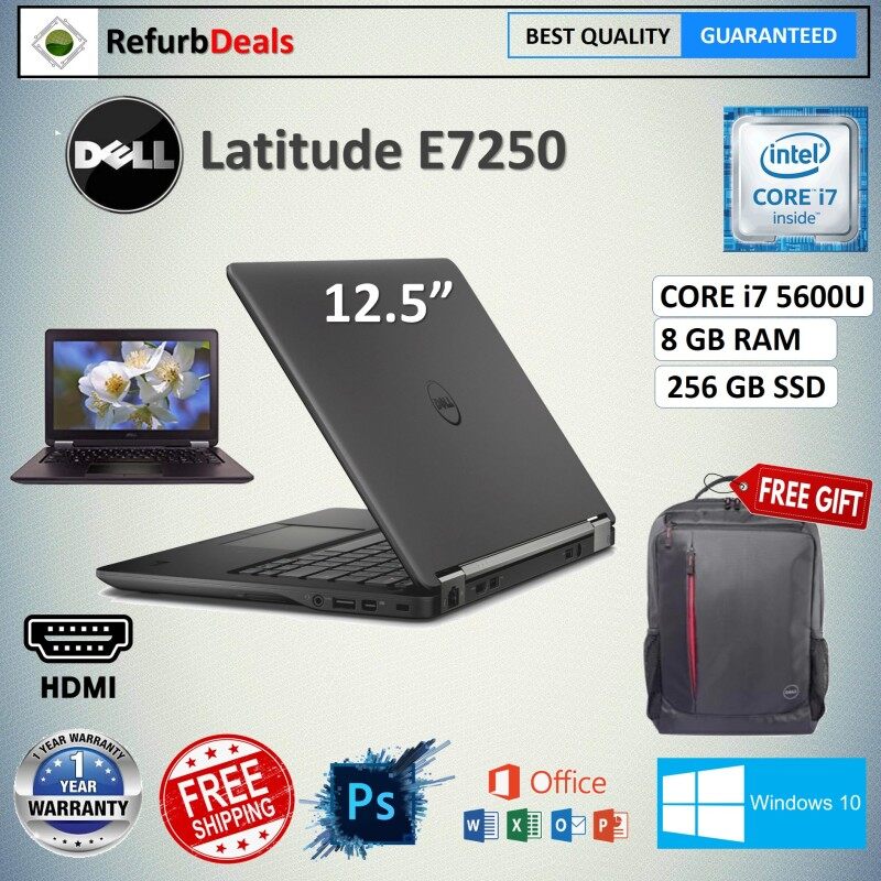 DELL Latitude E7250 CORE i7-5600U 5th GEN / 8GB RAM / 256GB SSD / 12.5 inch SCREEN / WINDOWS 10 PRO / REFURBISHED Malaysia