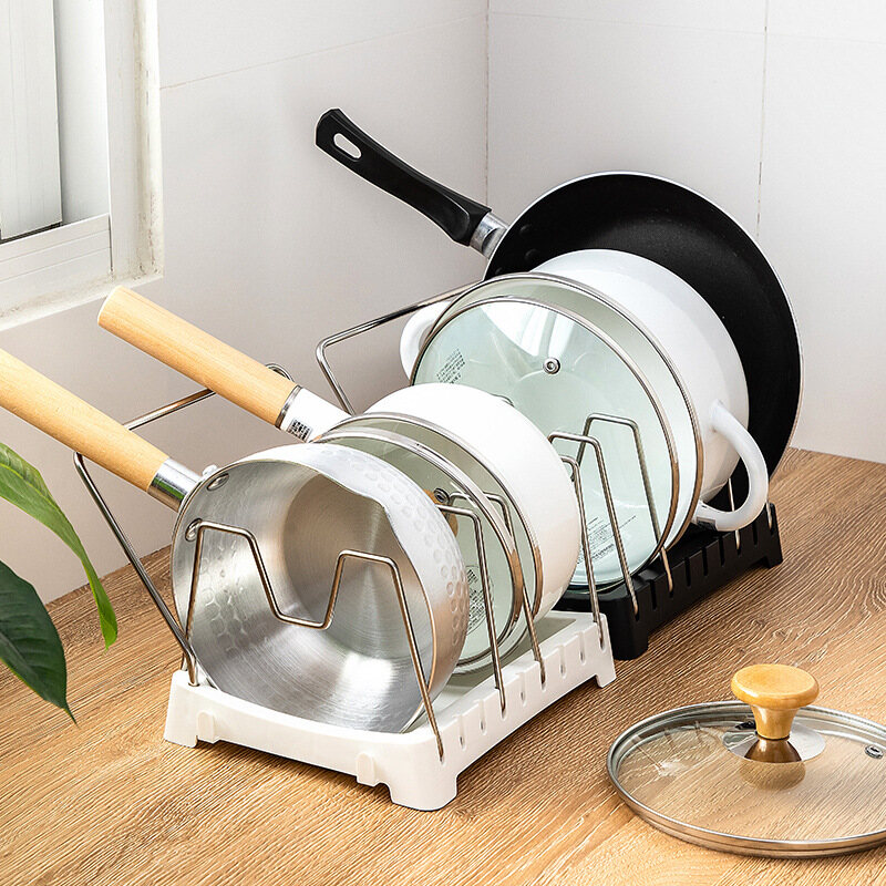 Kitchen pots and pans storage rack spacing adjustable multi-function pot rack with towel bar can be spliced Cabinet shelf