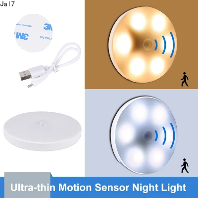 6 LED USB Rechargeable Portable Night Light Led Motion Induction Lamp Auto On/Off Wireless Motion Sensor Light Cabinet Light Corridor Light